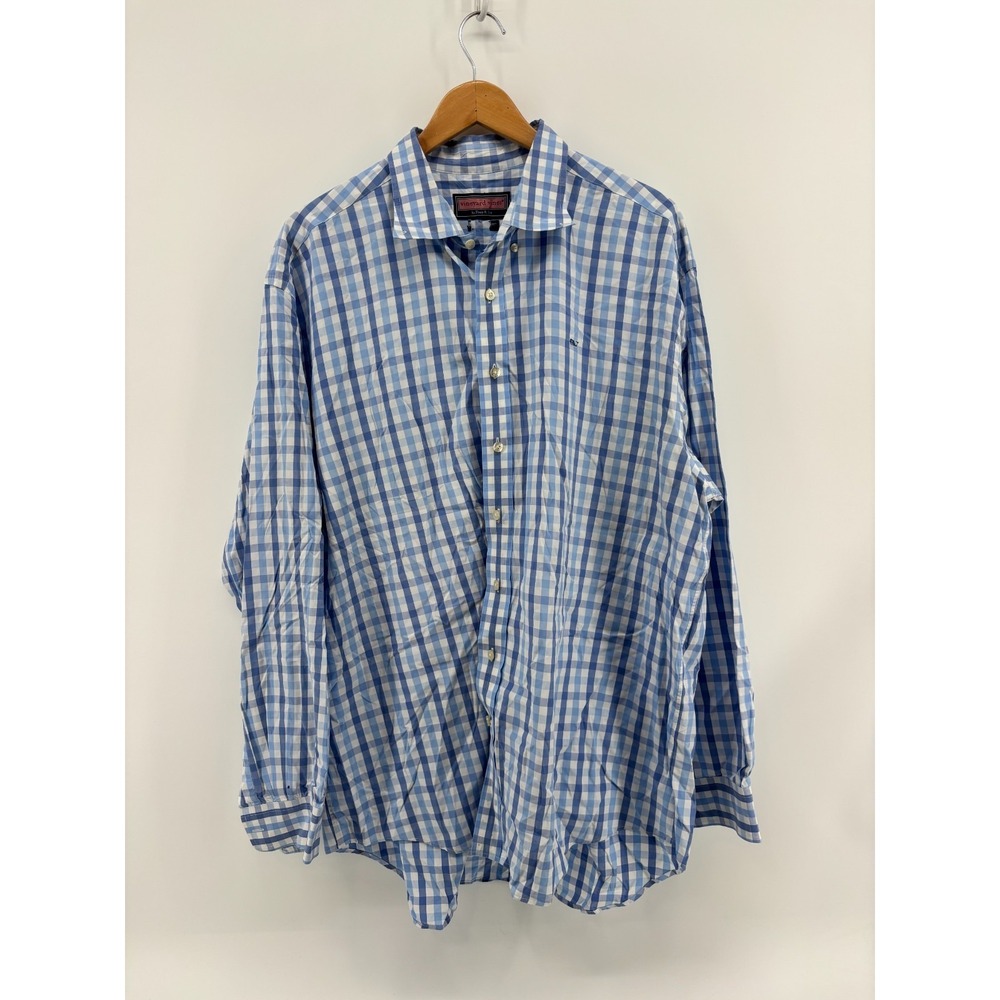 Vineyard Vines Tucker Shirt Mens 2XL Blue Check Stretch Slim Fit Button Down